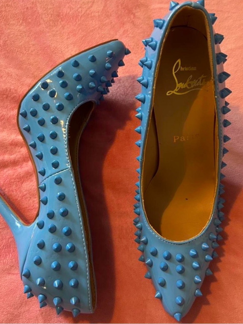 Christian Louboutin Sky Blue Patent Spike Pumps